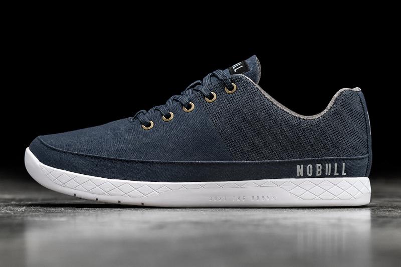 Women\'s Nobull Denim Canvas Trainers Dark / Blue | SG N2823W